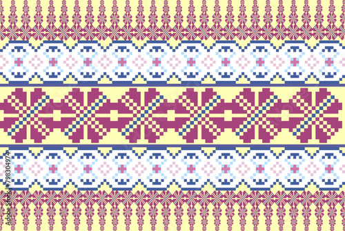 Seamless oriental fabric pattern, geometric shape, illustration, vector
