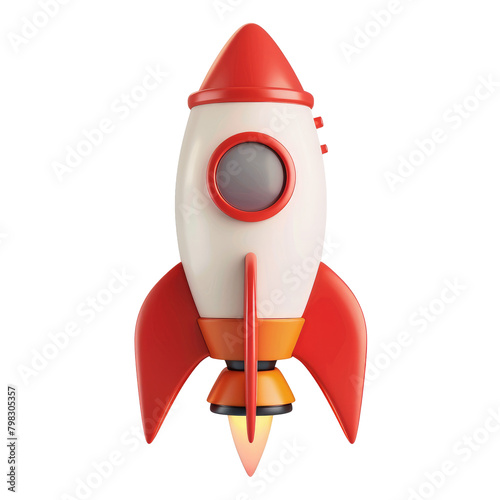 Rocket 3D render icon isolated on white, transparent background, PNG, startup, idea