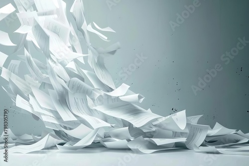 falling sheets of white paper document and paperwork concept 8 photo