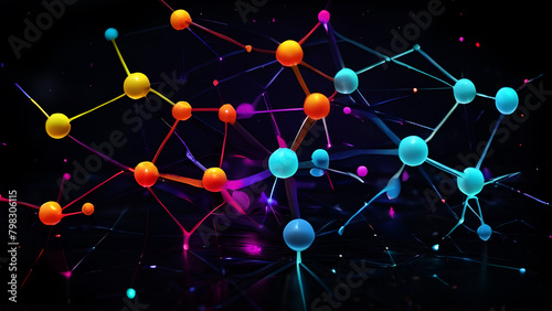 abstract neon neuron molecule network like background.