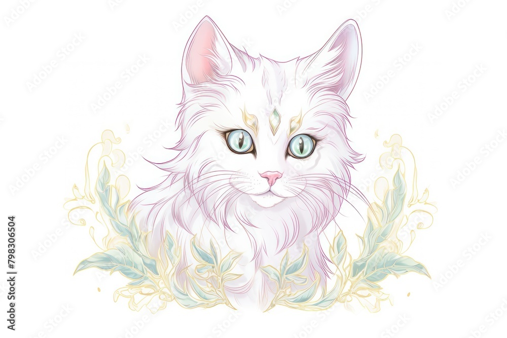 Fototapeta Cat in style of Alphonse Mucha drawing animal mammal.