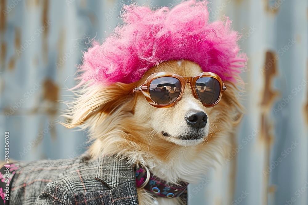 Chic Suit Fashionable Pooch: Pink Afro & Sunglasses Stylin' Chic Suit Fashionable Pooch: Pink Afro & Sunglasses Stylin'