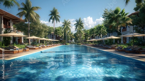 swimming pool in tropical resort © Spyrydon