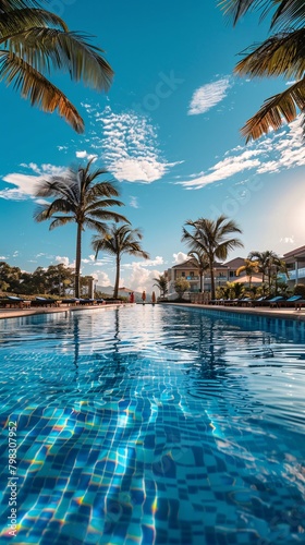 swimming pool in tropical resort © Spyrydon