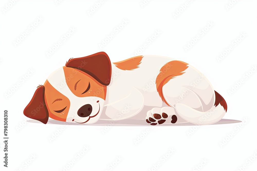 Sleeping Dog Vector Icon: Isolated and Peaceful Cartoon Illustration for Children's Serene Love and Enjoyment