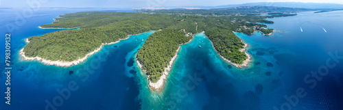 Aerial view of Rab Island beautiful coast in Dalmatia region of Croatia. photo