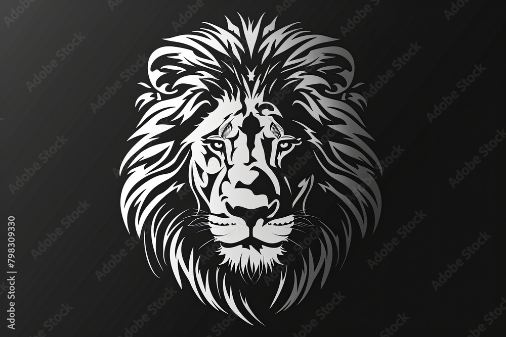 Monochrome Majesty: Feline Power - Lion Head Logo Vector Art