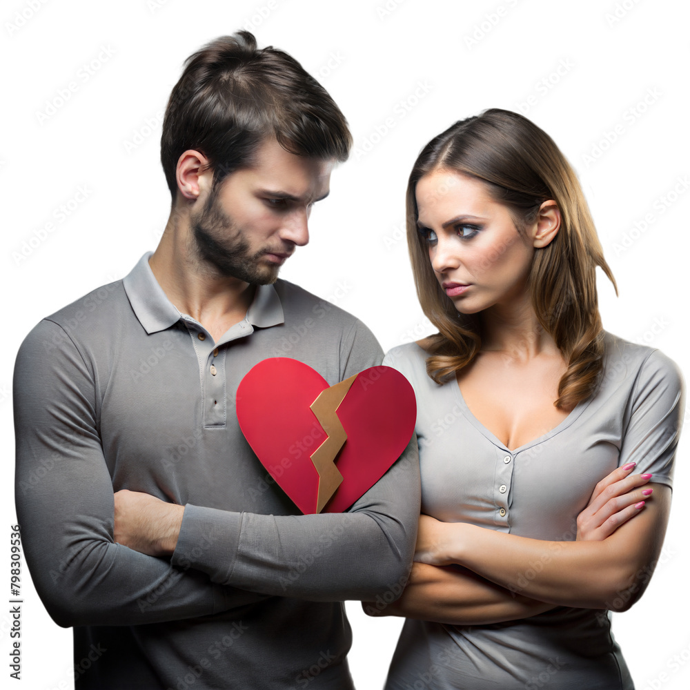 Couple holding a broken heart symbolizing relationship trouble Couple holding a broken heart symbolizing relationship trouble