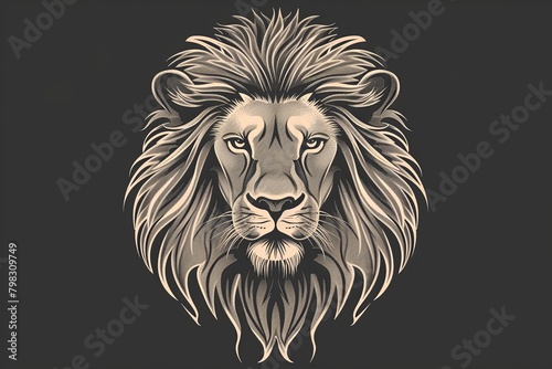 Monochrome Feline Power Logo  Lion Head Vector Illustration with Art Elements