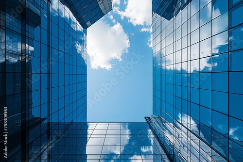 Next-Gen Cityscape  Reflective Facades Under Bright Blue Sky
