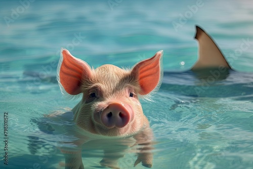 Piggy Float: Ominous Shark Fin in Clear Sea