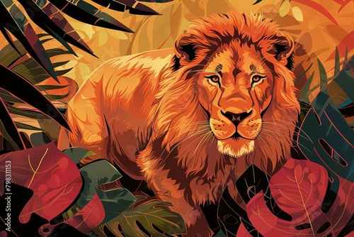 Wildcat Majesty  Powerful Lion Mascot Art Illustration in Predatory Feline Symbol