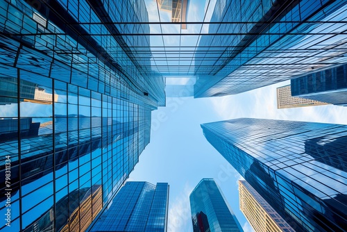 Blue Sky Horizon: Reflective Buildings of a Futuristic Metropolis