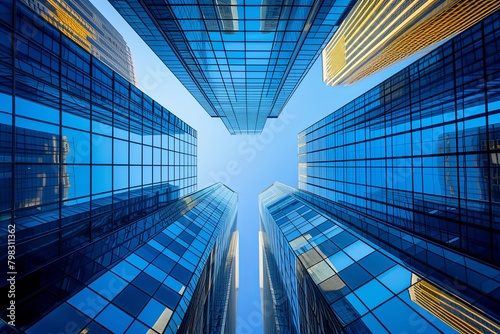 Blue Sky Horizon  Reflective Futuristic Metropolis Buildings