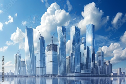 Glossy Towers of Tomorrow: Blue Skyline Splendor