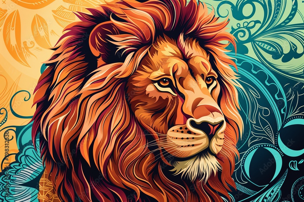 Stylized Lion Tattoo Art: Wildlife-Themed Vector Illustration