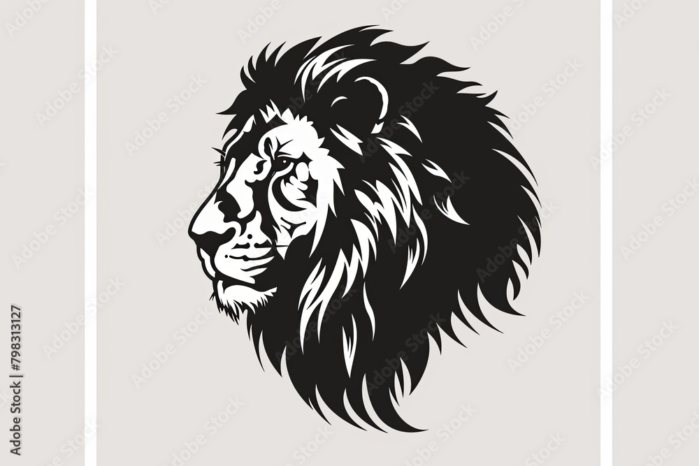 Monochrome Lion Head Logo: Majestic Regal Wildlife King Silhouette Vector Art