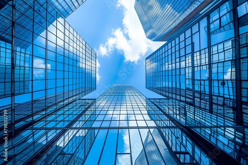 Sky-High Urban Innovation: Skyscrapers Reflecting the Serene Blue