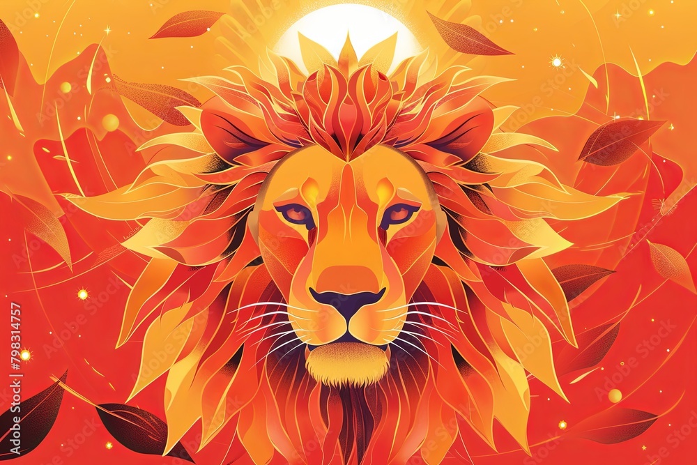 Feline Power: Symbolic Lion's Head Vector Illustration of Nature's Predators