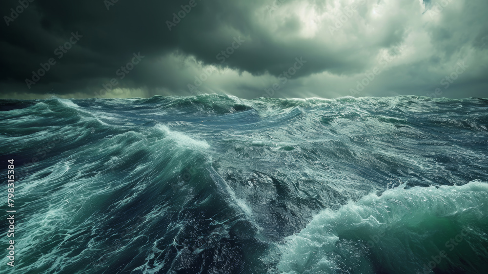 Ocean waves and stormy weather. Rough seas.
