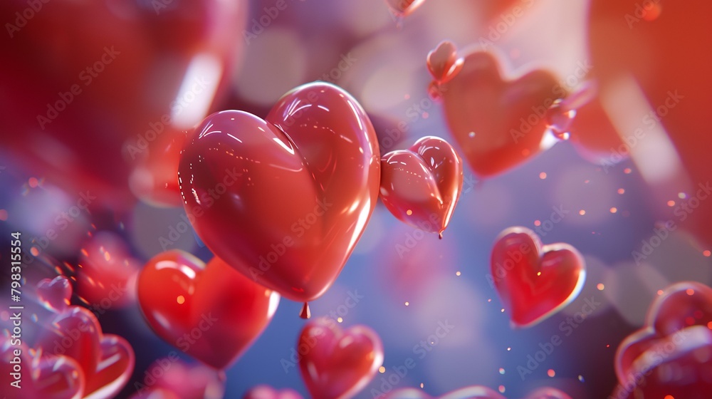 Valentine's day background with red heart shaped balloons. 3D rendering Valentine's day background with red heart shaped balloons. 3D rendering