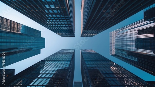 Business buildings look up perspective upwards city urban corporate financial