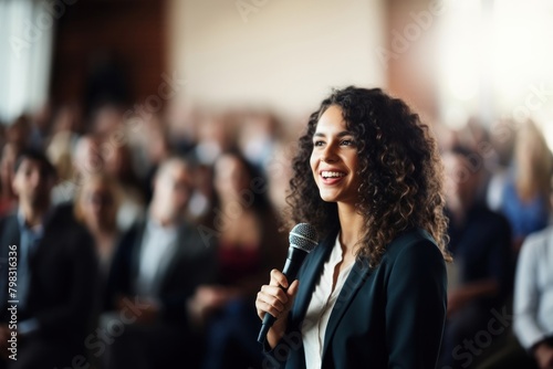 Business conference microphone audience talking.