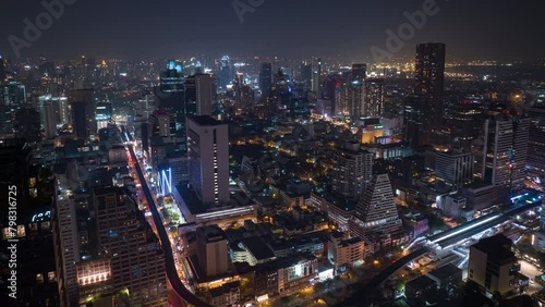 Wallpaper Mural night time illuminated bangkok city downtown traffic street aerial panorama 4k timelapse thailand Torontodigital.ca