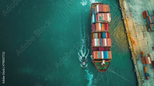 Cargo ship in Singapore port. Shipping trade route and logistics commerce hub concept © Khalif