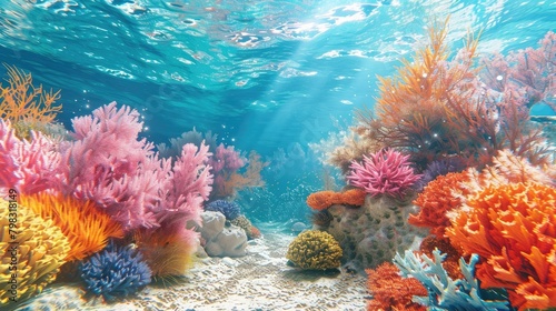 Coral Reef in Full D Splendor A Vibrant Underwater Ecosystems © Sittichok