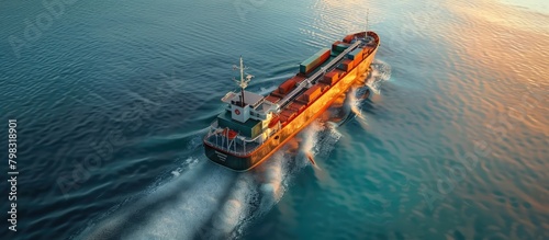 Merchant Vessel Embarking on a Voyage A D Render of Maritime Commerce photo