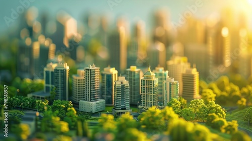 city sustainable corporate miniature macro eco tilt shift lens green friendly clean energy earth world future environment business emissions safety CSR responsibility friendly carbon neutral