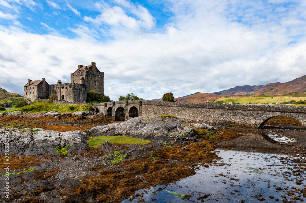 Spectacularly sited reconstructed Medieval castle. Sited on an island, connected by a causeway to the mainland at the head of Loch Duich.