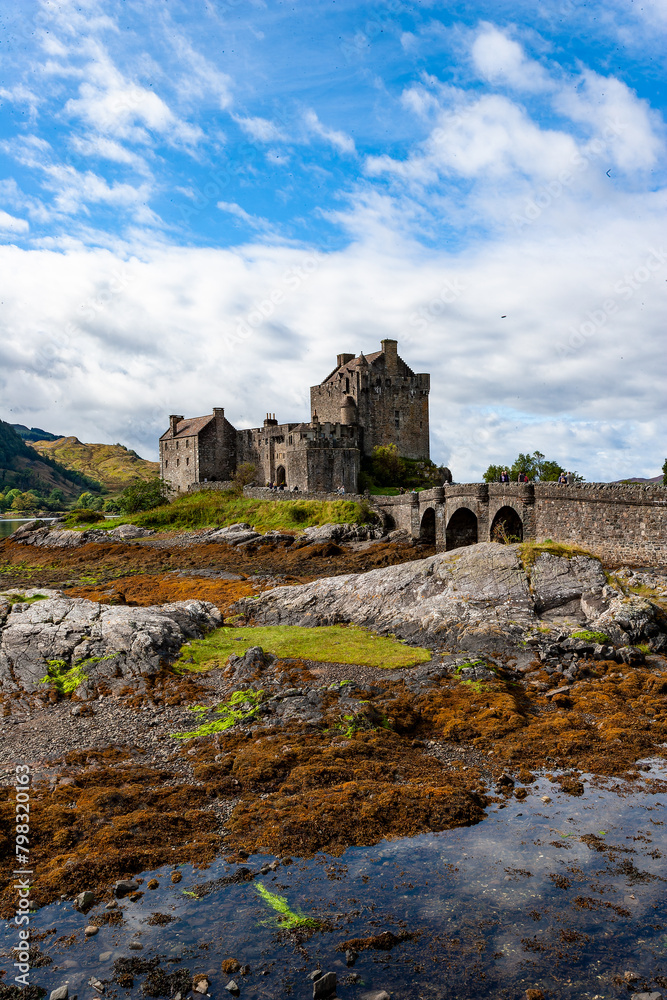 Spectacularly sited reconstructed Medieval castle. Sited on an island, connected by a causeway to the mainland at the head of Loch Duich.