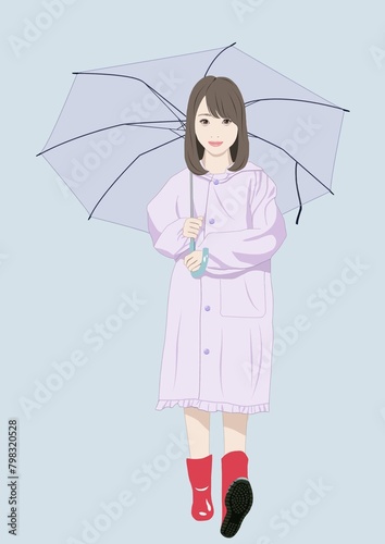 傘を差して歩く少女イラスト photo