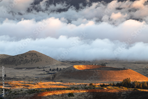 Volcanic craters along the Saddle Road on the Big Island (Hawaii) at Dusk