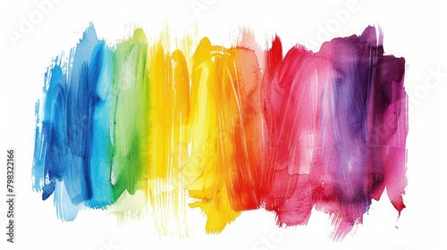 Spectrum watercolor, acrylic or gouache brush strokes drawn on white paper background. Rainbow colorful gradient brush design. Card or poster abstract template. Vector art illustration.