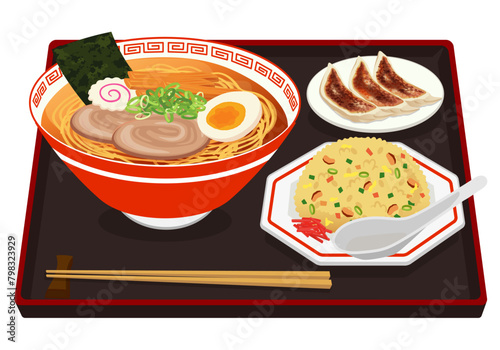 食べ物_ラーメン定食_チャーハンと餃子
