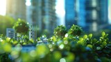 Eco sustainable corporate miniature macro photography tilt shift lens green friendly clean energy earth world future environment business emissions safety CSR responsibility friendly carbon neutral