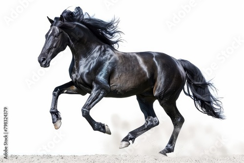 majestic dark stallion galloping equine power and grace captured in motion isolated on white © Lucija