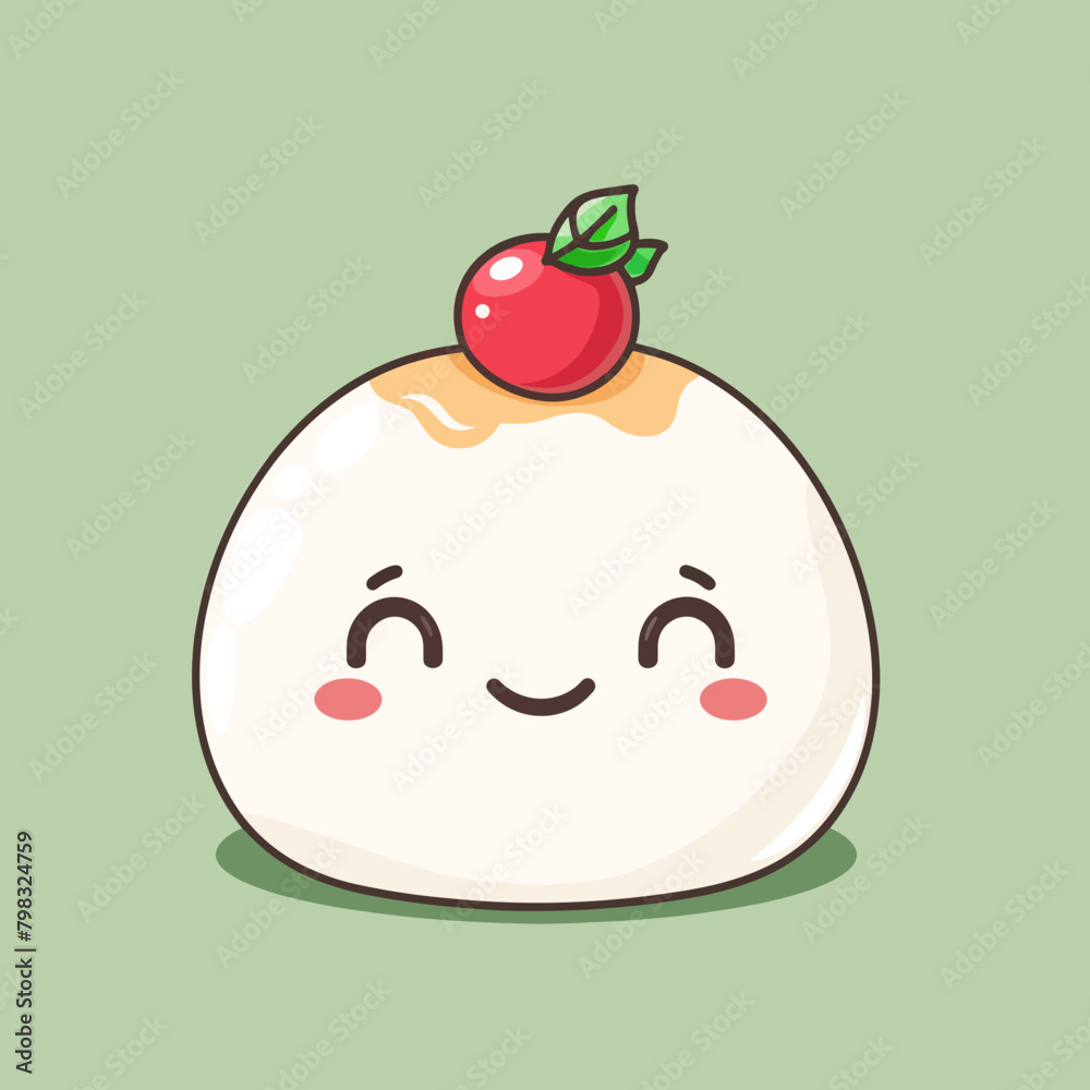 Cute and kawaii funny mozzarella cheese with cherry. Vector illustration. Cute and kawaii funny mozzarella cheese with cherry. Vector illustration.