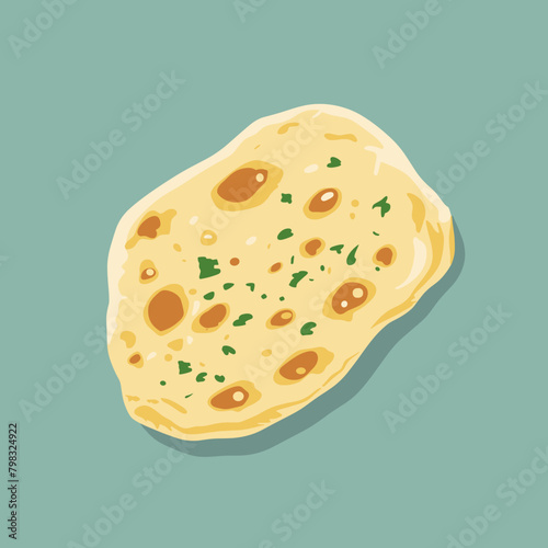 Illustration of a flat bread on a green background.