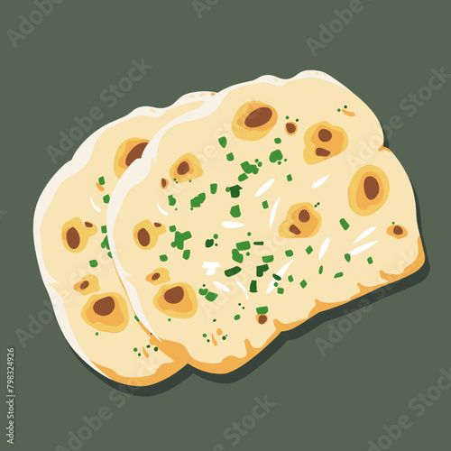 Illustration of a flat bread, isolated on a green background.