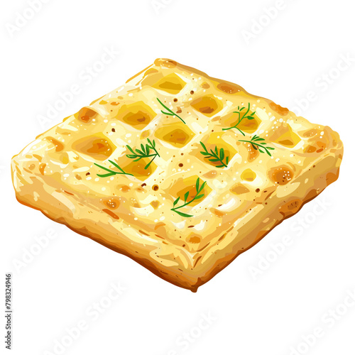 Illustration of a piece of focaccia on a white background