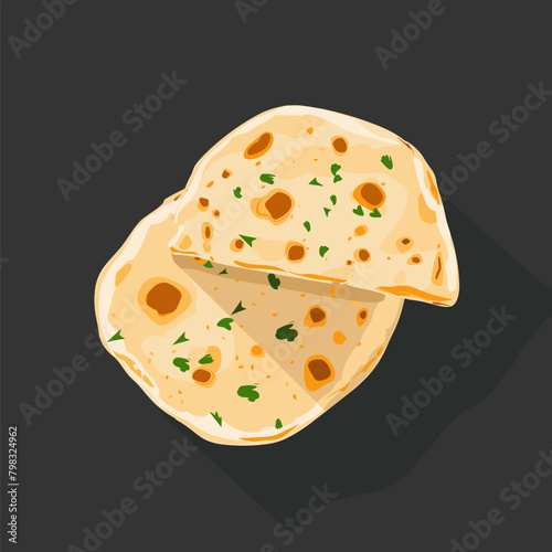 Illustration of flat bread on a dark background. Vector illustration.