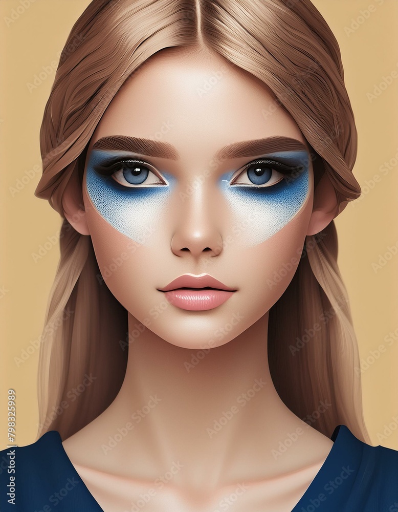 maquillage dans les tons bleu sur le visage d'une jeune fille