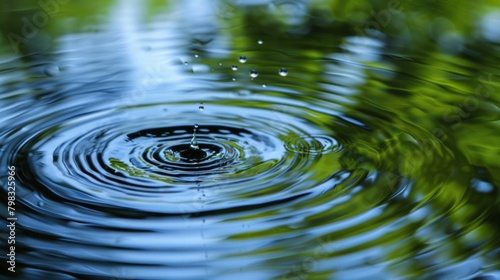 Ripples and rings formed in a pond disrupted by the constant pitterpatter of raindrops.. © Justlight
