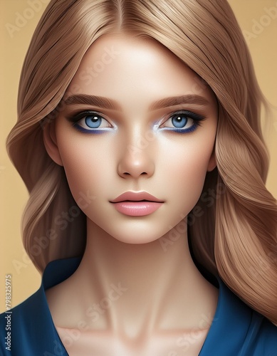maquillage dans les tons bleu sur le visage d'une jeune fille photo