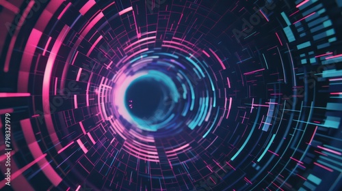 digital futuristic ultraviolet circular pattern glowing blue pink, and bokeh lights