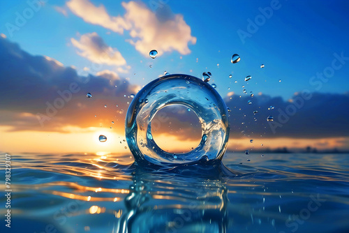 A wave breaks into the ocean at dusk. The color of the water is a clear blue.